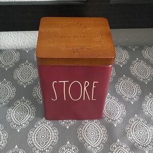 Rae Dunn Burgundy Storage Container with Maple Leaf Lid